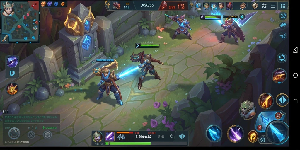 Tampilan seru gameplay MOBA ASG55 dengan aksi character bertarung.