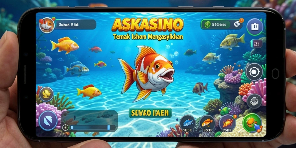 Tampilan gameplay seru dalam ASKASINO saat menembak ikan.