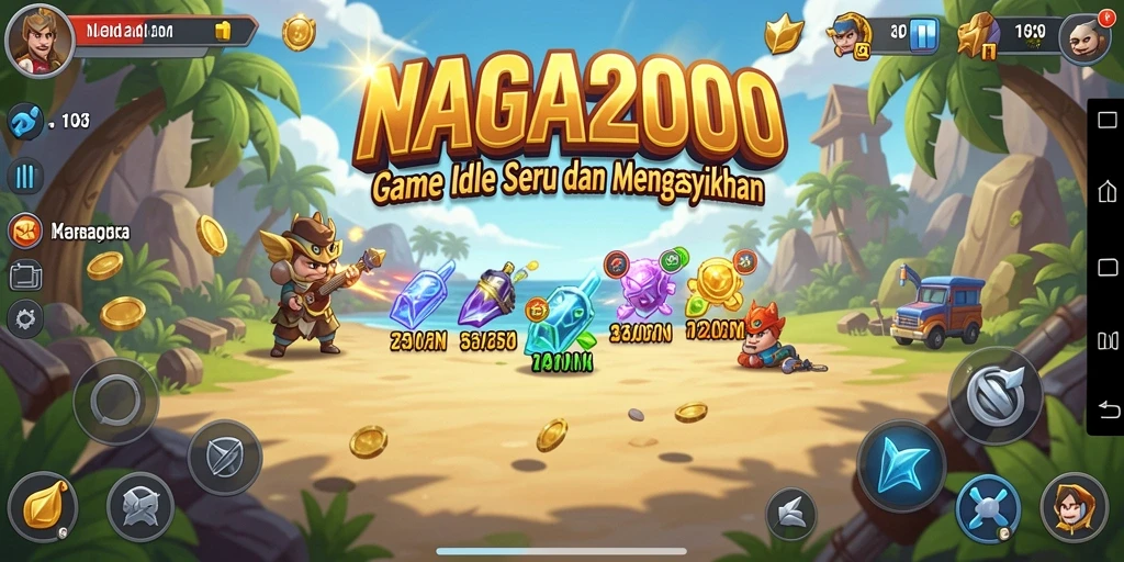 Screenshot utama NAGA2000 menampilkan aksi permainan Idle yang menggembirakan.