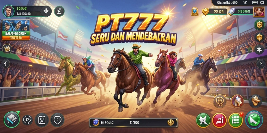 Screenshot utama PT777 menampilkan aksi balapan yang mendebarkan.
