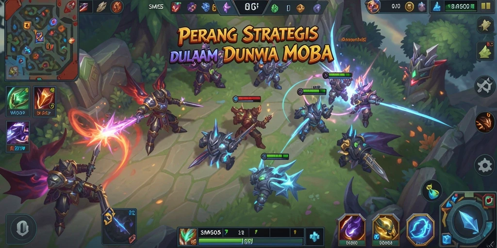 Screenshot SM605 menampilkan pertempuran seru dalam game MOBA.